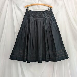 Pleated black embroidered skirt by PAUW